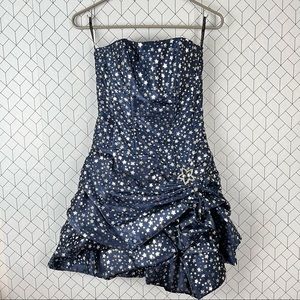 Vintage Jessica McClintock for Gunne Sax Navy Silver Star Strapless Prom Dress